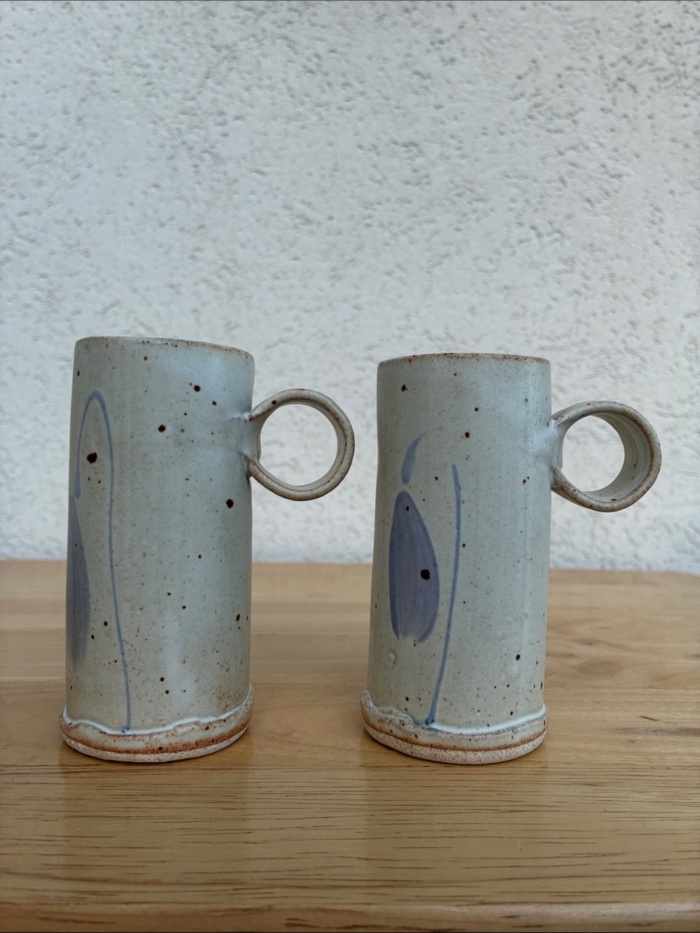 Handmade Ceramic Mug Pair in Speckled Cream with Blue & purple -vase -decor